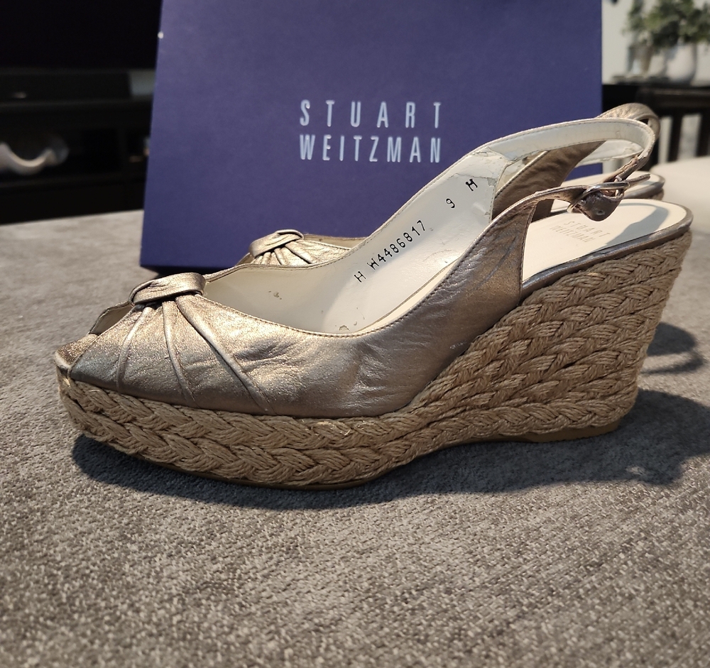 Stuart Weitzman Wedge Sandals with Peep-Toe and Adjustable Slingback